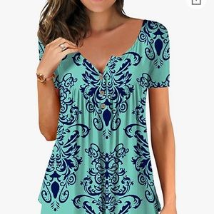 Casual Blouse Short Sleeve Ruffle Button Up Tunic 2X